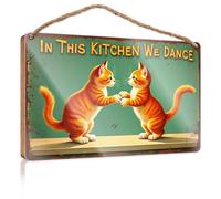 Hanging Decor Sign Two Cats Dancing in The Kitchen Patio Decorations Outdoor Gifts for Husbands(15X28CM)