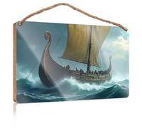 Hanging Decor Sign Viking Ship Sailing Through Stormy Seas Patio Decorations Outdoor Gifts for Husbands(15X28CM)