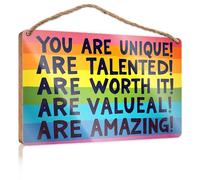 Hanging Decor Sign You are Unique, Talented, Worth It, Valuable, Amazing! Patio Decorations Outdoor Gifts for Husbands(15X28CM)