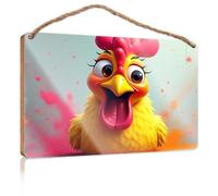 Hanging Decor Wood A Cheerful Cartoon Chicken with an Open Beak Wooded Sign Farm House Decorations Gifts for The Office(15X28CM)