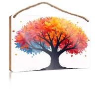 Hanging Decor Wood A Colorful Tree with Autumn Leaves Wooded Sign Farm House Decorations Gifts for The Office(23X35CM)