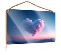 Hanging Decor Wood A Heart-Shaped Cloud Floats in The Sky Wooded Sign Farm House Decorations Gifts for The Office(23X35CM)
