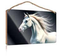 Hanging Decor Wood A Majestic White Horse with Flowing Mane Wooded Sign Farm House Decorations Gifts for The Office(23X35CM)