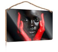 Hanging Decor Wood A Person Wearing Red Gloves Gently Touches Their Face Wooded Sign Farm House Decorations Gifts for The Office(15X28CM)