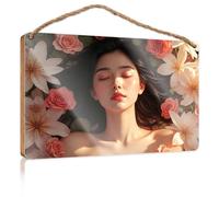Hanging Decor Wood A Serene Woman Surrounded by Blooming Roses Wooded Sign Farm House Decorations Gifts for The Office(20X30CM)