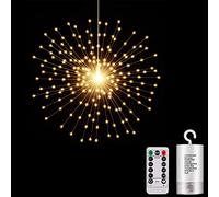 Hanging Decorative Lights,200 Led Firework Lights Battery Powered, Tent Chandelier Remote Control, Waterproof Starburst Lights for Gardens Courtyards Porches Christmas Party Decorations, Warm White