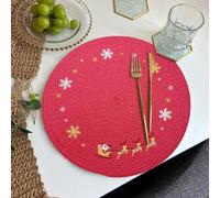 Hanging Decorss Xmas Placemats - Round Woven Snowflake Reindeer Table Mats - Red Scrubbish Slip-Resistant for Holiday Kitchen Tables and Party Decor