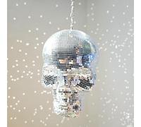 Hanging Disco Skull Head, 6x6x8inch Handmade Sculpture Shiny, Disco Skeleton Head, Skull Model, Unique Reflective, Party, Home, Holiday Ornament Decoration, Silver