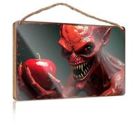Hanging Door Decor Devil'S Temptation: The Red Apple Dilemma Wooded Sign Funny Signs For Bathroom Front Door Sign Plaque(23X35CM)