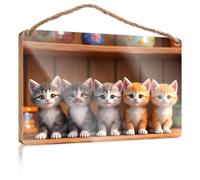 Hanging Door Decor Five Adorable Kittens Sitting Together Wooded Sign Funny Kitchen Signs Fun Signs for Home Decor(23X35CM)