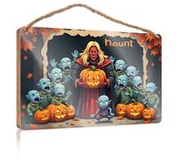 Hanging Door Decor Halloween Haunt: A Spooky Gathering With Jack-O'-Lanterns Wooded Sign Funny Signs For Bathroom Front Door Sign Plaque(20X30CM)