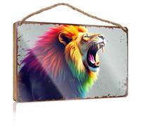 Hanging Door Decor Rainbow Roar: The Colorful Lion'S Majesty Wooded Sign Funny Signs For Bathroom Front Door Sign Plaque(20X30CM)