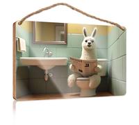 Hanging Door Sign Plaque A Llama is Reading A Newspaper in The Bathroom Wooded Sign Room Decor for Men Farmhouse Table Decor(20X30CM)