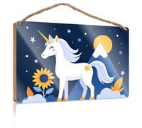 Hanging Door Sign Plaque A Unicorn Stands Under A Starry Sky with Mountains in The Background Home Office Door Signs Funny Funny Bathroom Signs(15X28CM)