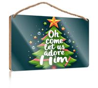 Hanging Door Sign Plaque Christmas Tree with Ornaments and 'Oh Come Let Us Adore Him' Text Home Office Door Signs Funny Funny Bathroom Signs(20X30CM)