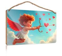 Hanging Door Sign Plaque Cupid Shoots Hearts with His Bow Home Office Door Signs Funny Funny Bathroom Signs(23X35CM)