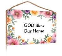 Hanging Door Sign Plaque God Bless Our Home Porch Funny Signs Backyard Decor(23X35CM)