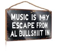 Hanging Door Sign Plaque Music Is My Escape From Al Bullshit In Summer Wood Hanging Pool Signs And Decor Outdoor(20X30CM)