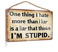 Hanging Door Sign Plaque One Thing I Hate More Than A Liar Is A Liar That Thinks I'm Stupid. Indie Room Decor Wood Decor Sign(15X28CM)