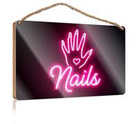 Hanging Door Sign Plaque Pink Neon Sign with Hand Holding Heart and Nails Written Below Porch Funny Signs Backyard Decor(15X28CM)