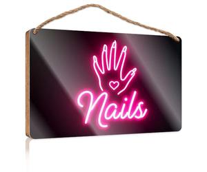 Hanging Door Sign Plaque Pink Neon Sign with Hand Holding Heart and Nails Written Below Porch Funny Signs Backyard Decor(15X28CM)