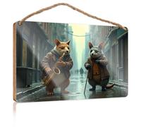 Hanging Door Sign Plaque Two Anthropomorphic Animals, One Playing Saxophone Porch Funny Signs Backyard Decor(15X28CM)