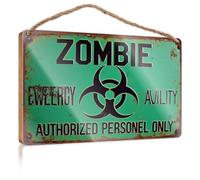 Hanging Door Sign Plaque Zombie Emergency Zone Authorized Personnel Only Wooded Sign Camper Decor Funny Bathroom Sign Wall Art(20X30CM)