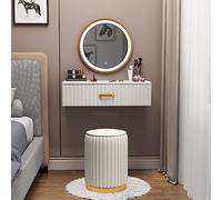 Hanging Dressing Table for Small House, Makeup Vanity Table with Mirror & Lights, Vanity Desk with 3-Color Touch Screen Lighted Mirror, Vanity Dressing Table Setwith Soft Cushioned Stool for Women Gir
