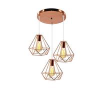 Hanging Droplight 3 Lights Diamond Shape - Contemporary Brushed Copper Metal Basket Cage Designer Style Pendant Ceiling Light Lamp Shade Modern Chandeliers