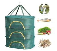Hanging Drying Net Herb Drying Rack Foldable Fish Mesh Rack Net 19.7"x27.6"x25.5" Large 3 Layer Collapsible Dry Net with Zippers for Drying Fish Plants Vegetables Fruit Herb Flowers Clothes (Green)