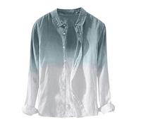 Hanging Dyed Cotton Thin Shirt Mens Cool Lapel Breathable Gradient Collar Summer Men Shirts Long Sleeve Thermal (Blue, XXL)