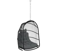 Hanging Egg Chair Dark Grey 74x68x105cm Steel PE Rattan 10cm Tufted Cushion Seat