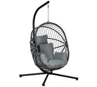 Hanging Egg Chair Grey 120x106x188cm Steel Frame Polyester Cushion Rope PPcotton