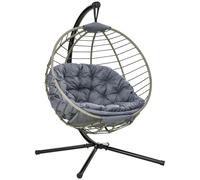 Hanging Egg Chair Grey PE-Rattan 130x103x172cm Foldable Deeper Seat with Cushion