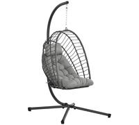 Hanging Egg Chair Light Grey PE Rattan Steel Frame 100x131x194cm Polyester Seat