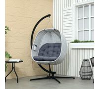 Outsunny Hanging Egg Chair Outdoor Indoor Swing Chair, Folding Basket, Grey - Grey