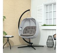 Outsunny Hanging Egg Chair Outdoor Indoor Swing Chair, Folding Basket, Sand, Brown
