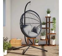 Hanging Egg Chair Stand Anthracite Steel 104x100x197cm C-Frame Cross Base 150kg