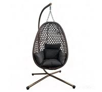 Hanging Egg Chair with Stand 150KG, Foldable PE Wicker Swing Chair, Thick Cushion & Anti-Rust Steel Frame, Indoor Outdoor Use for Garden, Porch, Living Room (Brown Chair+ Dark Grey Cushion)