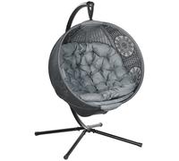 Hanging Egg Chair with Stand Rattan Swing Hammock Seat Outdoor Charcoal Grey