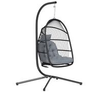 Hanging Egg Swing Chair Dark Grey PE Rattan Steel Frame 107x100x196cm Foldable.