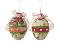 Hanging Fabric Easter Egg Decoration, Floral Vintage Antique Tapestry Egg Bauble, Hanging Easter Egg Decoration, Ornamental Egg, Easter Egg Bauble, Easter Tree Decoration (Orange)