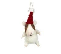 Hanging Felt Guinea Pig Cute Woodland Animal Decoration, Felt Christmas Decoration, White Wool Guinea Pig with Santa Hat Bauble, Novelty Xmas Tree Bauble, Wool Animal Ornament