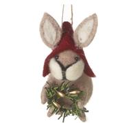 Hanging Festive Wool Rabbit with Wreath, Felt Rabbit Decoration, Felt Christmas Tree Bauble, Felt Animal Ornament, Hanging Wool Xmas Decoration, Christmas Rabbit Figurine with Christmas Wreath