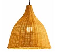 Hanging Fixture 1-Light Chandelier with Wicker Lampshade, Decorations Rustic Japanese Lamp for Garden, Dining Room, Study, Bedroom, Natural, 35cm