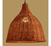 Hanging Fixture 1-Light Chandelier with Wicker Lampshade, Decorations Rustic Japanese Lamp for Garden, Dining Room, Study, Bedroom, Brown, 35cm