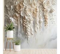 Hanging Floral Cascade Wall Mural 3D Embossed Effect Flower and Botanical Garland Non-Woven Wallpaper Elegant Romantic Layered Petal Photo Wallpape 200 x 140 cm Cream Beige Wall Covering for Living