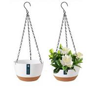 Hanging Flower Basket,Mengger 2 pieces Hanging Planters with Chain Hooks,Plastic Hanging Flower Box with Drainage Holes,Removable Tray,Hanging Pot for Plants Suitable for Living Rooms(White)
