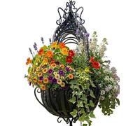 Hanging Flower Basket Plant Black Garden Metal Scrolling Ornate | Vintage, Chain, 91cm