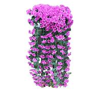 Hanging Flower Hanging Wisteria Wall Basket Violet Silk Vine Flowers Artificial Orchid Garland Flowers Home Decor Potted Plants (Purple, One Size)